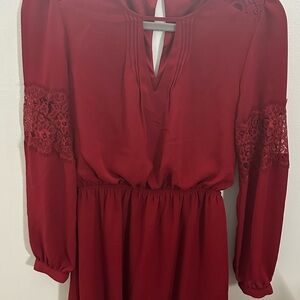Elegant Red Lace Sleeve Dress
